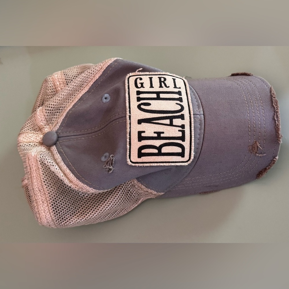 Distressed Blue Beach Girl Baseball Cap